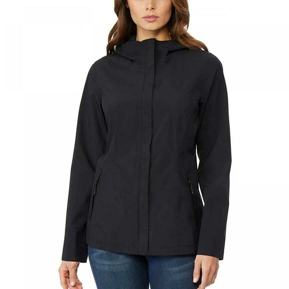 32 Degrees Cool Black Long Sleeve Hoodie Hooded Waterproof Rain Jacket Size M - Picture 1 of 5